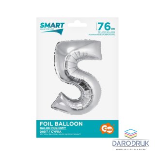 Godan Balon foliowy Smart cyfra 5 srebrna 76cm Godan (CH-SSR5)