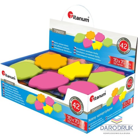 Titanum Notes samoprzylepny 70x70mm fluo mix różnych kształtów 100k