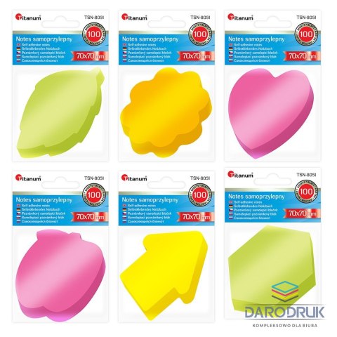 Titanum Notes samoprzylepny 70x70mm fluo mix różnych kształtów 100k