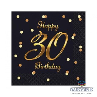 Godan Serwetki Happy 30 Birthday,nadruk złoty czarny papier [mm:] 330x330 Godan (PG-S30C)