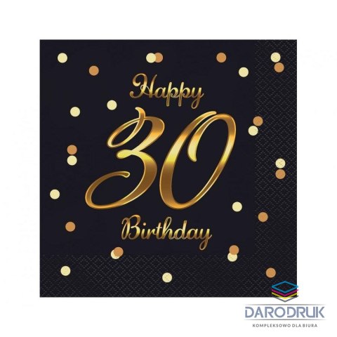 Godan Serwetki Happy 30 Birthday,nadruk złoty czarny papier [mm:] 330x330 Godan (PG-S30C)