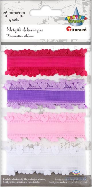 Titanum Wstążka Craft-Fun Series falbanka z sercami 4 kolory 26x1 [mm x m] mix Titanum (BR231745)