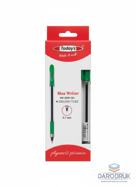 Todays Długopis żelowy MAX WRITER GEL zielony 5902315579248 wkład zielony 0,7mm Todays (79248)