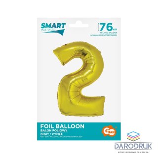 Godan Balon foliowy Smart cyfra 2 złota 76cm Godan (CH-SZL2)