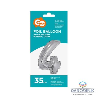 Godan Balon foliowy cyfra 4 srebrny 35 cm 16cal Godan (FG-C35S4)