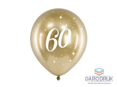 Partydeco Balon gumowy Glossy 60 urodziny złoty 300mm Partydeco (CHB14-1-60-019-6)