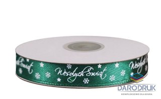 Titanum Wstążka Craft-Fun Series satynowa satynowa z nadrukiem Wesołych Świąt 12 zielony ciemny Titanum (12/25YGREEN)
