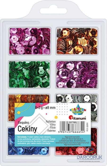 Titanum Zestaw cekinów Titanum Craft-Fun Series okrągłych 8 kolorów x 3g
