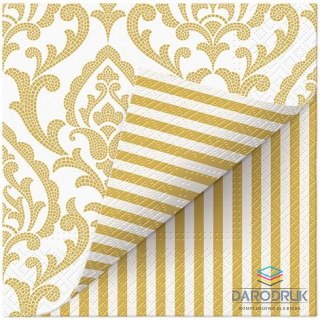 Paw Serwetki Lunch Double Design Portuguese Tiles Stripe (gold) mix nadruk bibuła [mm:] 330x330 Paw (SDLD000409)