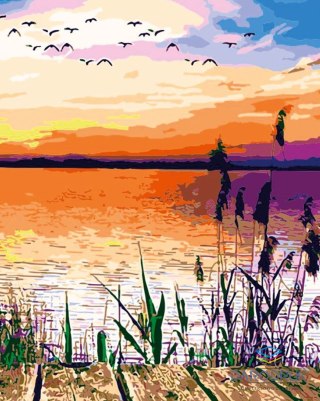 Flamingo Line Zestaw kreatywny Malowanie po numerach 40x50cm Zachód słońca nad jeziorem Flamingo Line (fsy024)