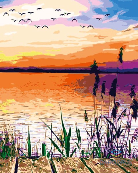 Flamingo Line Zestaw kreatywny Malowanie po numerach 40x50cm Zachód słońca nad jeziorem Flamingo Line (fsy024)