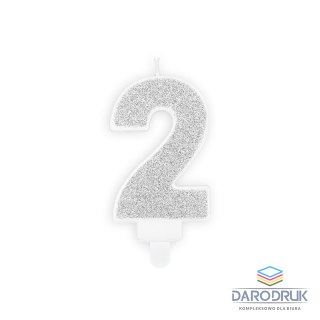 Partydeco Świeczka urodzinowa cyferka 2 srebrny 7 cm 7cm Partydeco (SCU3-2-0188)