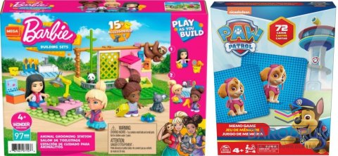 Mattel Pakiet PROMOCJA Mbl Klocki Barbie Salon + Psi Patrol gra Memo Mattel (477738+620742)