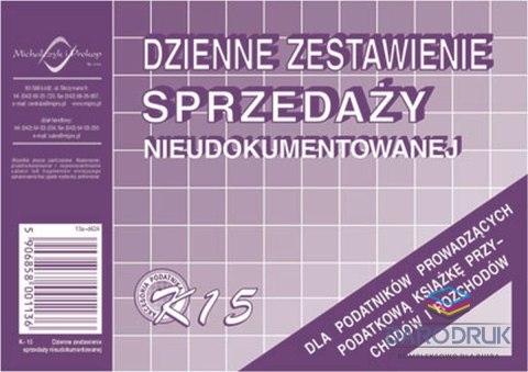 Michalczyk i Prokop Druk offsetowy A6 DZIENNE ZEST SPRZED NIEUD. K15 50k. Michalczyk i Prokop (K-15)