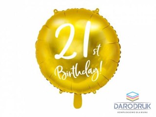 Partydeco Balon foliowy 21st Birthday, złoty, 45cm 18cal Partydeco (FB24M-21-019)