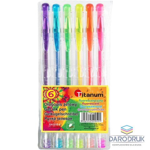 Titanum Długopis żelowy fluorescencyjny wkład mix 0,8mm Titanum (GA1030)