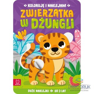 Aksjomat Książka dla dzieci Koloruję i naklejam. Zwierzątka w dżungli. Duże naklejki od 3 lat Aksjomat
