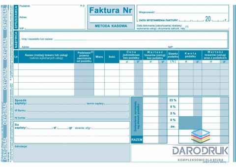 Michalczyk i Prokop Druk samokopiujący A5 Faktura - metoda kasowa wzór pełny dla prowadzących sprzedaż w cenach netto 80k. Michalczyk i Prokop (151-