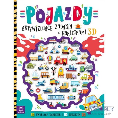 Aksjomat Książka dla dzieci Pojazdy. Aktywizujące zadania z naklejkami 3D Aksjomat