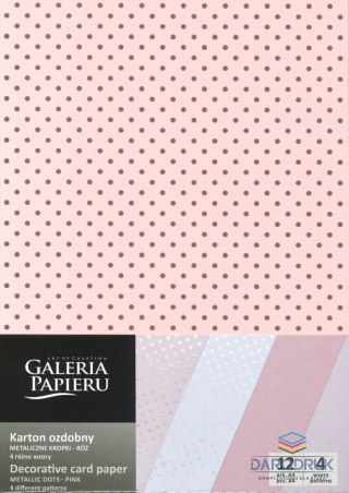 Galeria Papieru Papier ozdobny (wizytówkowy) A4 metaliczne kropki różowy różowy 200g Galeria Papieru (208931)