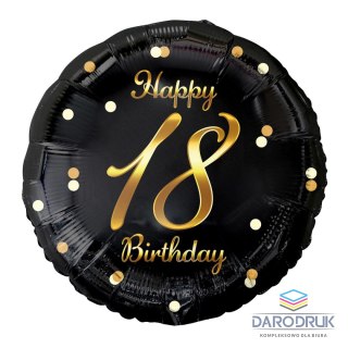 Godan Balon foliowy Happy 18 Birthday, czarny, nadruk złoty 18cal Godan (FG-O18C)