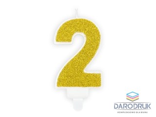 Partydeco Świeczka urodzinowa cyferka 2 złoty brokat 7cm Partydeco (SCU3-2-019B)