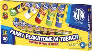Astra Farby plakatowe kolor: mix 30ml 12 kolor. Astra (83110901)