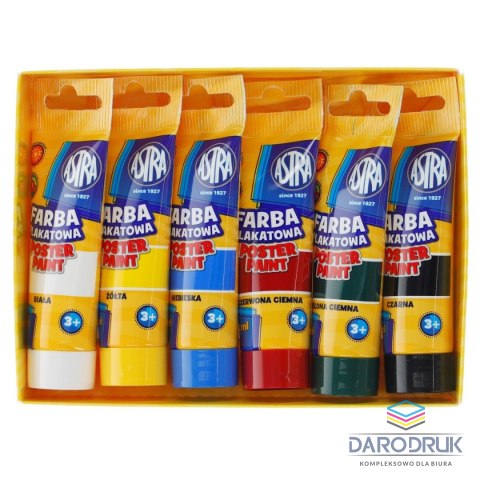 Astra Farby plakatowe w tubach kolor: mix 30ml 6 kolor. Astra (83119900)