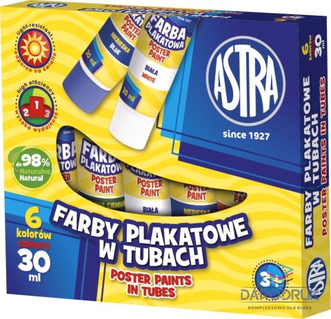 Astra Farby plakatowe w tubach kolor: mix 30ml 6 kolor. Astra (83119900)