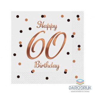 Godan Serwetki Happy 60 Birthday, białe, nadruk różowo-złoty biały papier [mm:] 330x330 Godan (PG-S60B)