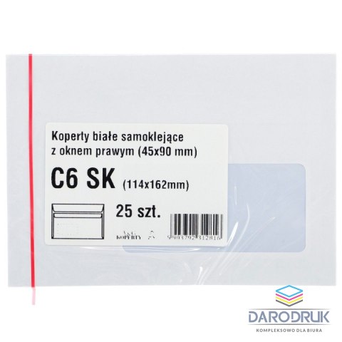 WZ Eurocopert Koperta C6 biała okno prawe [mm:] 114x162 WZ Eurocopert (b15d15) 25 sztuk
