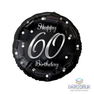 Godan Balon foliowy Happy 60 Birthday, czarny, nadruk srebrny 18cal Godan (FG-O60S)