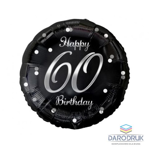 Godan Balon foliowy Happy 60 Birthday, czarny, nadruk srebrny 18cal Godan (FG-O60S)