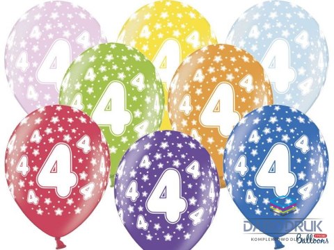 Partydeco Balon gumowy gumowy 4 urodziny, mix kolorów 30 cm/6 sztuk mix 300mm Partydeco (SB14M-004-000-6)