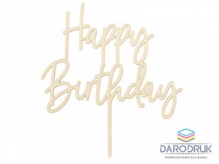 Partydeco Dekoracja na tort Topper drewniany Happy Birthday, 16.5cm Partydeco (KPT57-100)