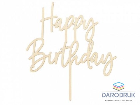 Partydeco Dekoracja na tort Topper drewniany Happy Birthday, 16.5cm Partydeco (KPT57-100)