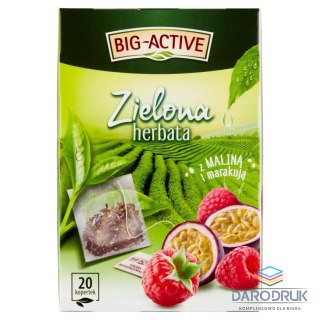 Big Active Herbata zielona malina z marakują Malina 20 saszetek Big Active