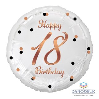 Godan Balon foliowy 18 Birthday, biały, nadruk różowo-złoty 18cal Godan (FG-O18B)