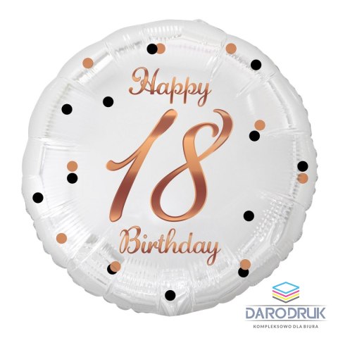 Godan Balon foliowy 18 Birthday, biały, nadruk różowo-złoty 18cal Godan (FG-O18B)