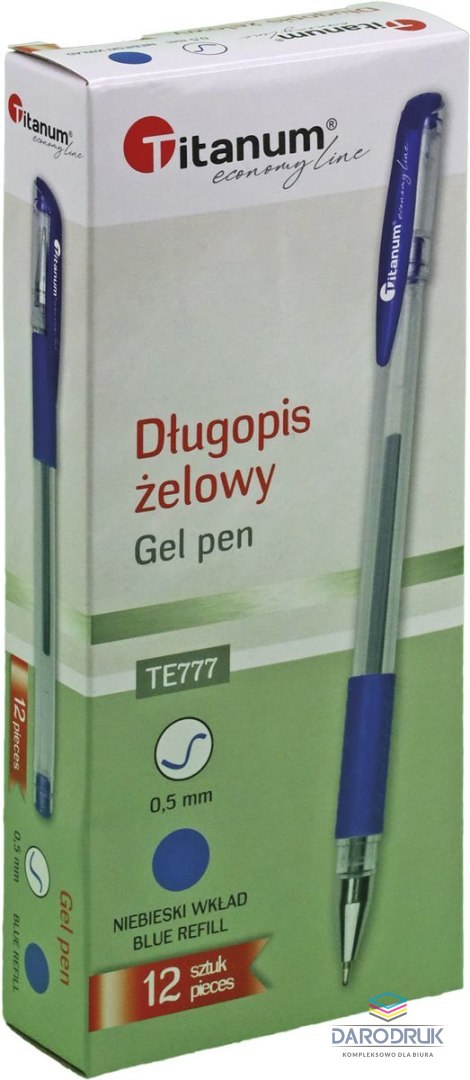 Titanum Długopis żelowy wkład niebieski 0,5mm Titanum (GPGBLUE ECONOMY)