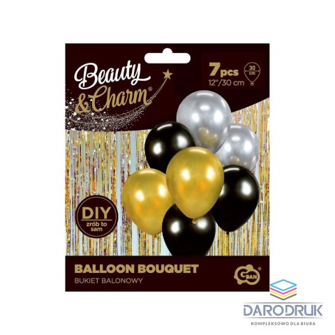 Godan Balon gumowy Bukiet balonowy złoto-srebrno-czarny, 7 szt. miedziana 300mm 12cal Godan (BB-ZSC7)