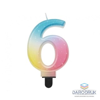 Godan Świeczka urodzinowa cyferka 6, ombre, pastelowa, 8 cm Godan (SF-OPA6)