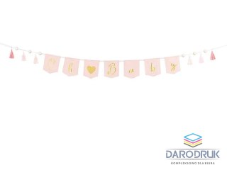 Partydeco Baner Oh baby z frędzlami, jasny różowy, 2.5 m Partydeco (GRL100-081J)