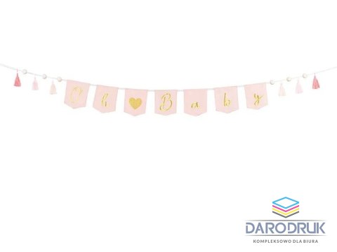 Partydeco Baner Oh baby z frędzlami, jasny różowy, 2.5 m Partydeco (GRL100-081J)