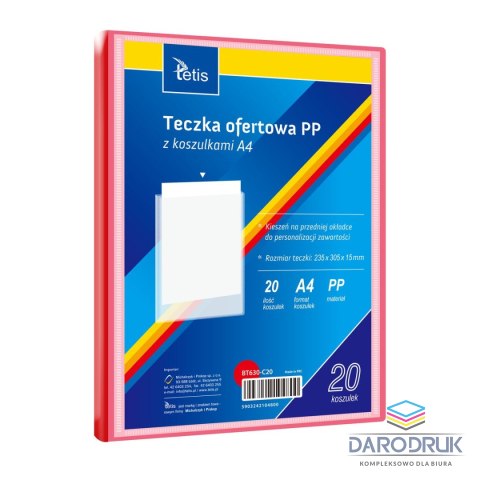 Tetis Teczka plastikowa na zatrzask żółta A4 20 koszulek 5903242104500 A4 czerwona Tetis (BT630-C20)