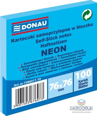 Donau Notes samoprzylepny (karteczki) Neon niebieski 100k [mm:] 76x76 Donau (7586011-10)