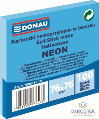Donau Notes samoprzylepny (karteczki) Neon niebieski 100k [mm:] 76x76 Donau (7586011-10)