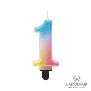 Godan Świeczka urodzinowa cyferka 1, ombre, pastelowa, 8 cm Godan (SF-OPA1)
