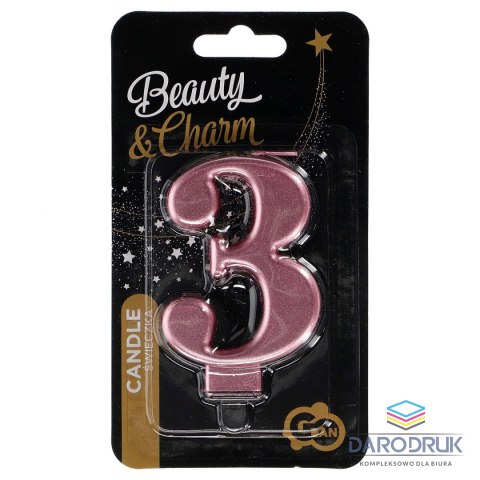 Świeczka urodzinowa nr 3 różowo-złota 8 cm (PF-SCRZ3)