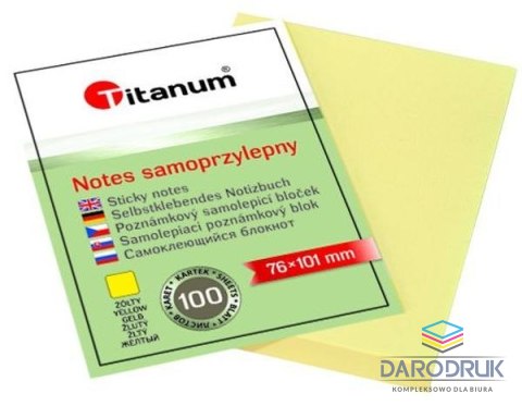 Titanum Notes samoprzylepny (karteczki) żółty 100k [mm:] 76x101 Titanum (S-2002)